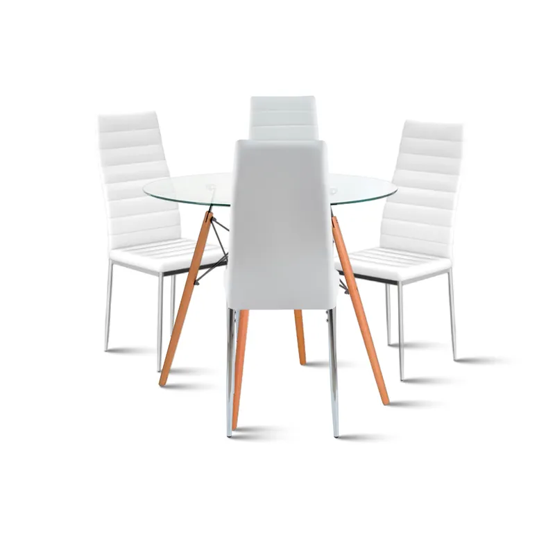 KLIK - Mesa Eames 80cm redonda vidrio + 4 Sillas Dining Liana - Blancas KLIK