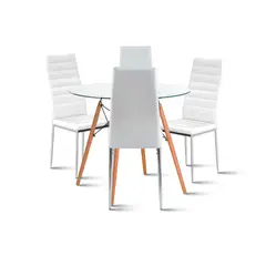 KLIK - Mesa Eames 80cm redonda vidrio + 4 Sillas Dining Liana - Blancas