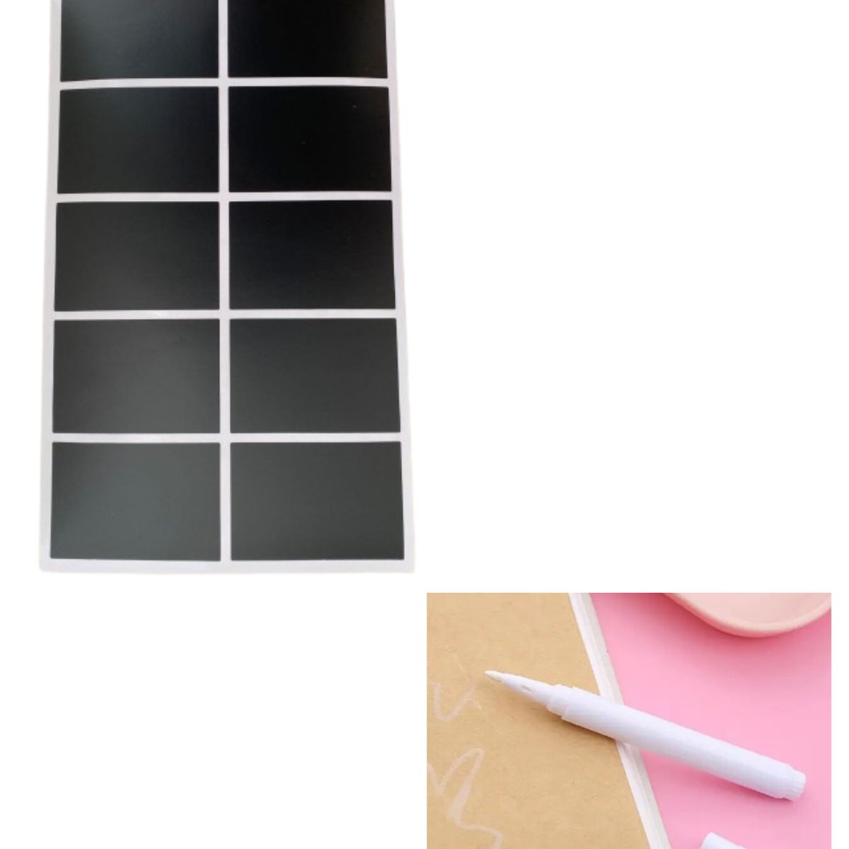 GENERICO - 100 Etiquetas Pizarra Adhesivas 6 * 4 Cms + Lápiz Tiza