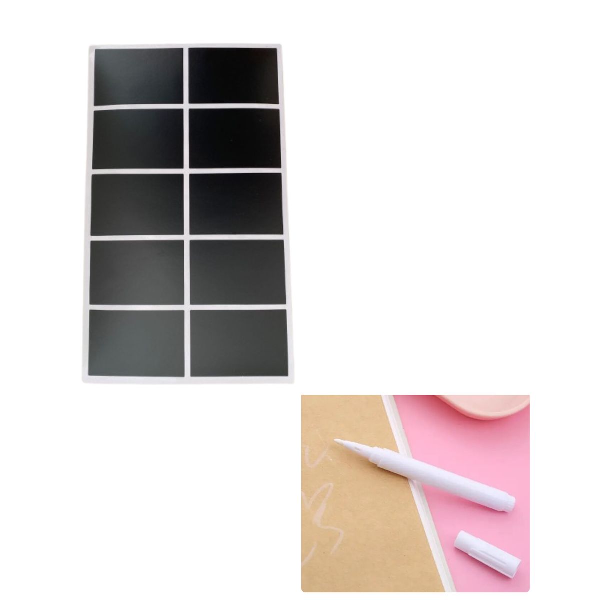 GENERICO - 100 Etiquetas Pizarra Adhesivas 6 * 4 Cms + Lápiz Tiza