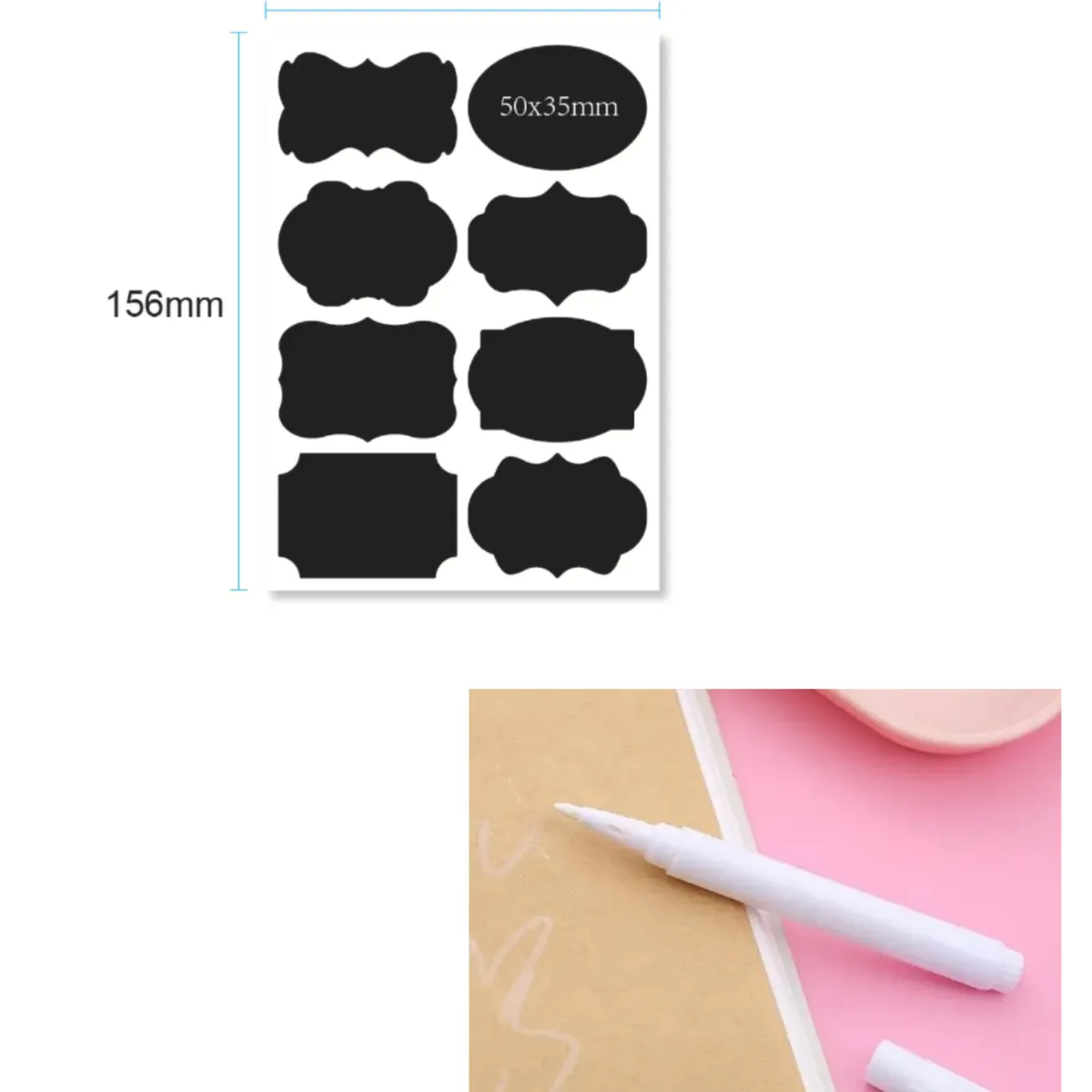 GENERICO - 80 Etiquetas Pizarra Adhesivas 5 * 3,5 Cms + Lápiz Tiza