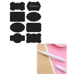 GENERICO - 80 Etiquetas Pizarra Adhesivas 6 * 4 Cms + Lápiz Tiza +Reg