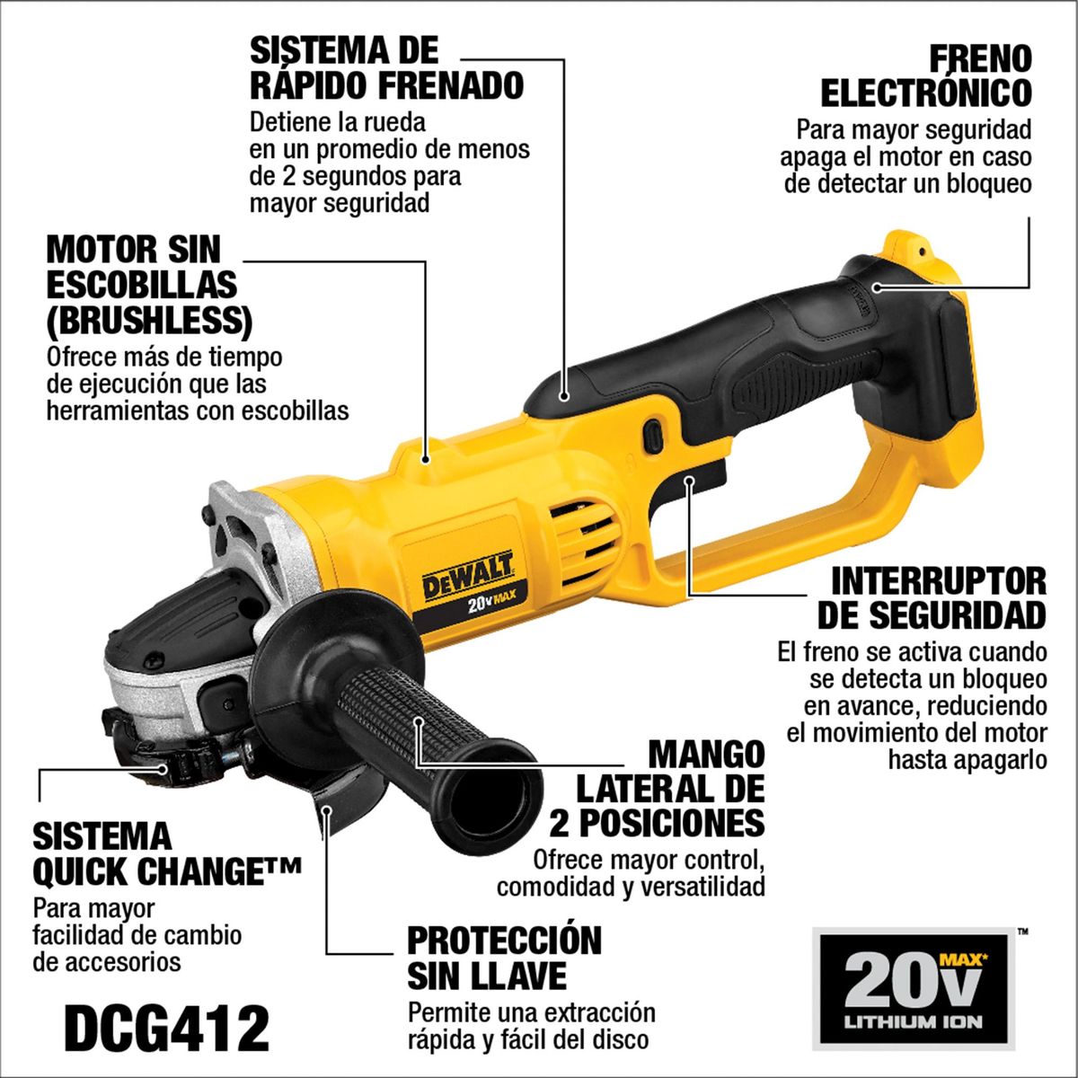 DEWALT - Esmeril Angular 4-1/2' 20V Sin Batería DEWALT DCG412B