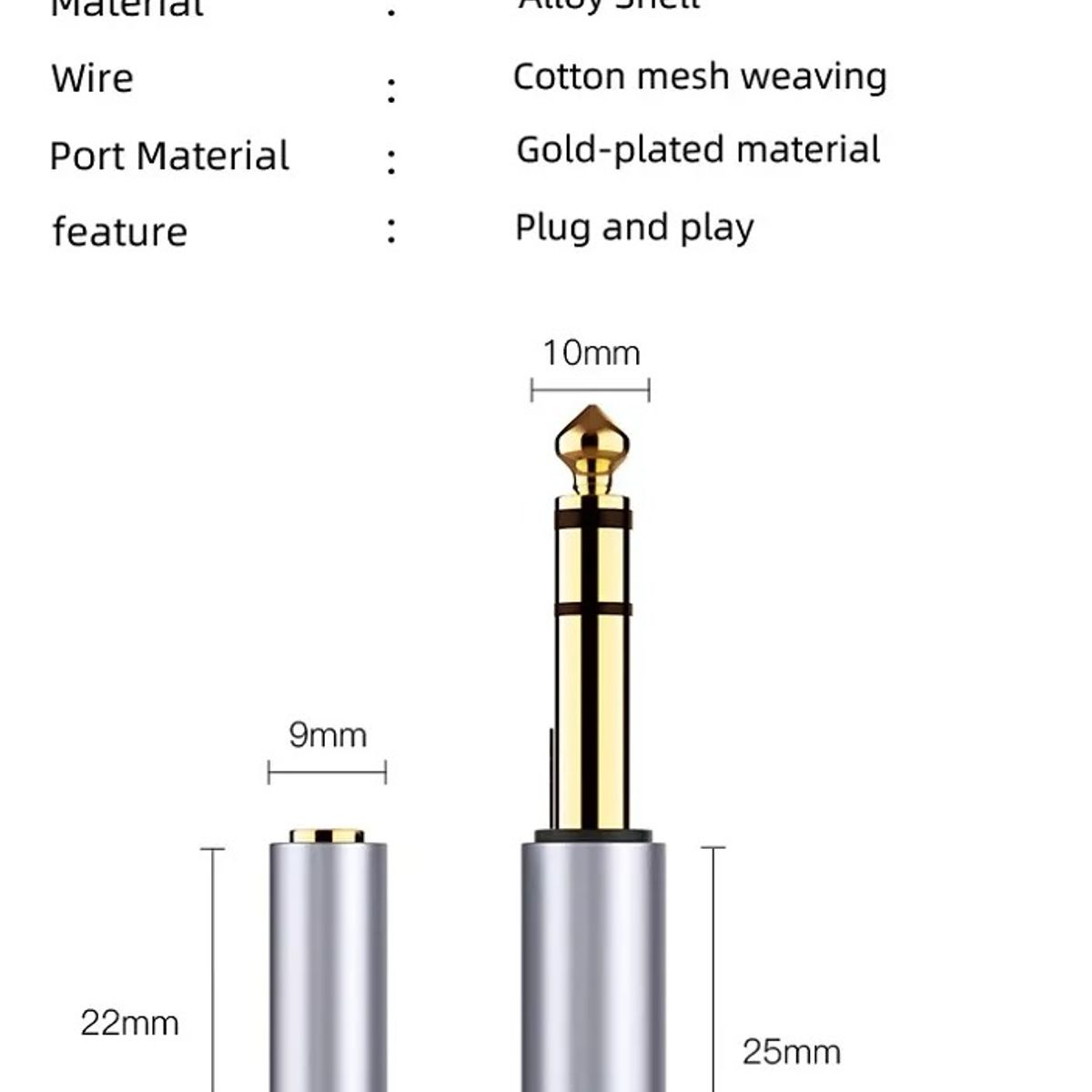 GENERICO - Alargador Audífonos Adaptador 3,5 A 6,35 Plug Cable 3 Metros