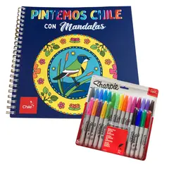 FLORENCIA Y SUS AVENTURAS - Libro para colorear - Pintemos Chile con mandalas + Set 24 Sharpie