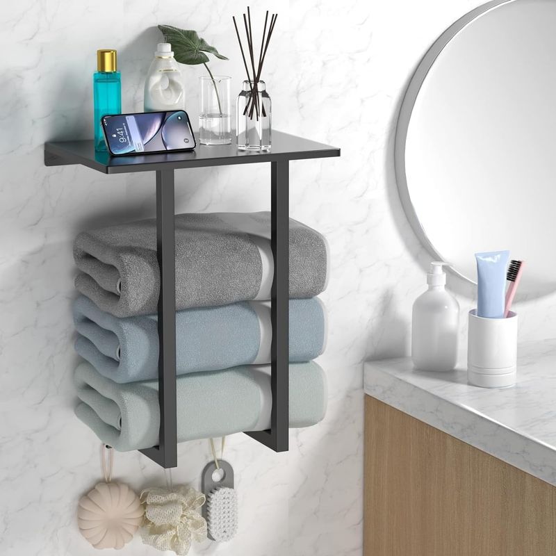 YOMYM - Estante De Baño Metal Para ToallasDe Baño Y Toallitas Con 3 Ganchos