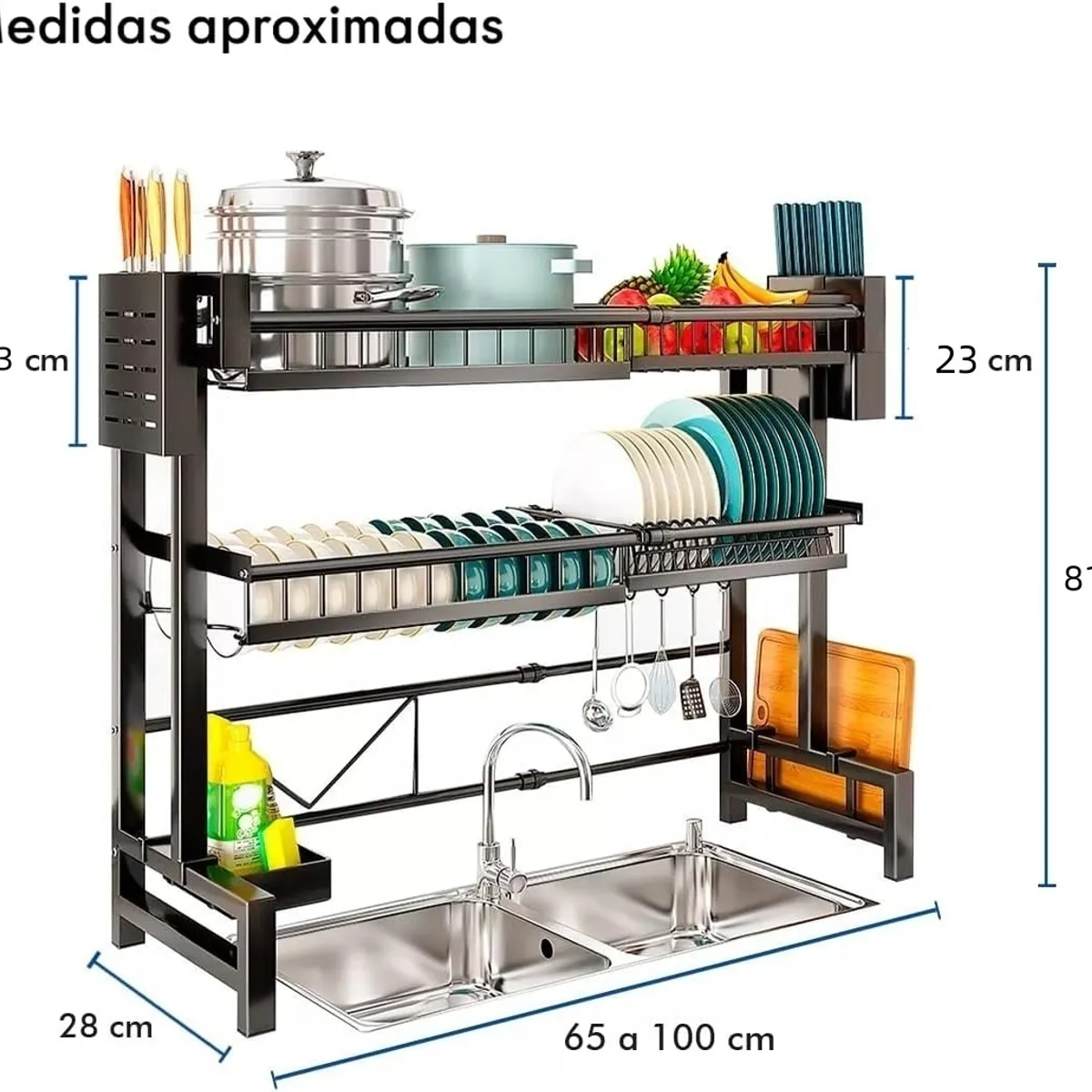 YOMYM - Secador Organizador Escurridor De Plato Loza Inoxidable 100Retráctil