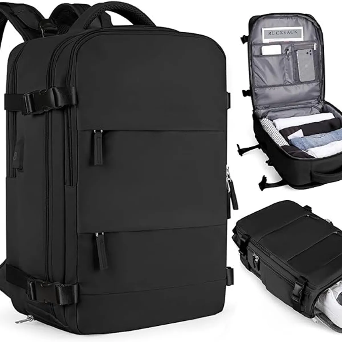 KUANGYE - Mochila Viaje Cabina Avión Viral Impermeable Zapatos Usb