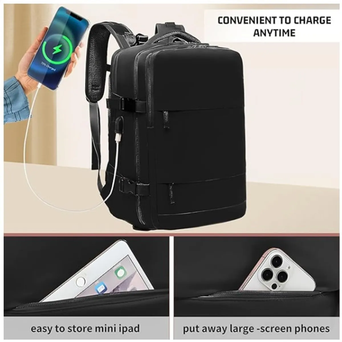 KUANGYE - Mochila Viaje Cabina Avión Viral Impermeable Zapatos Usb