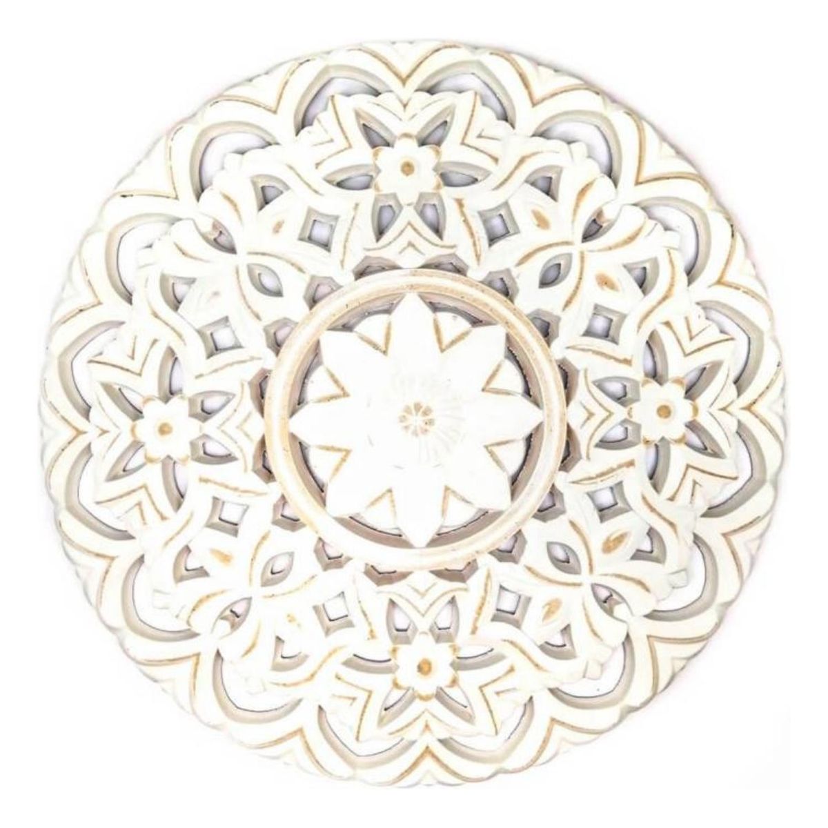 GENERICO - Cuadro De Madera Ornamental Mandala Blanco Decoracion Pared