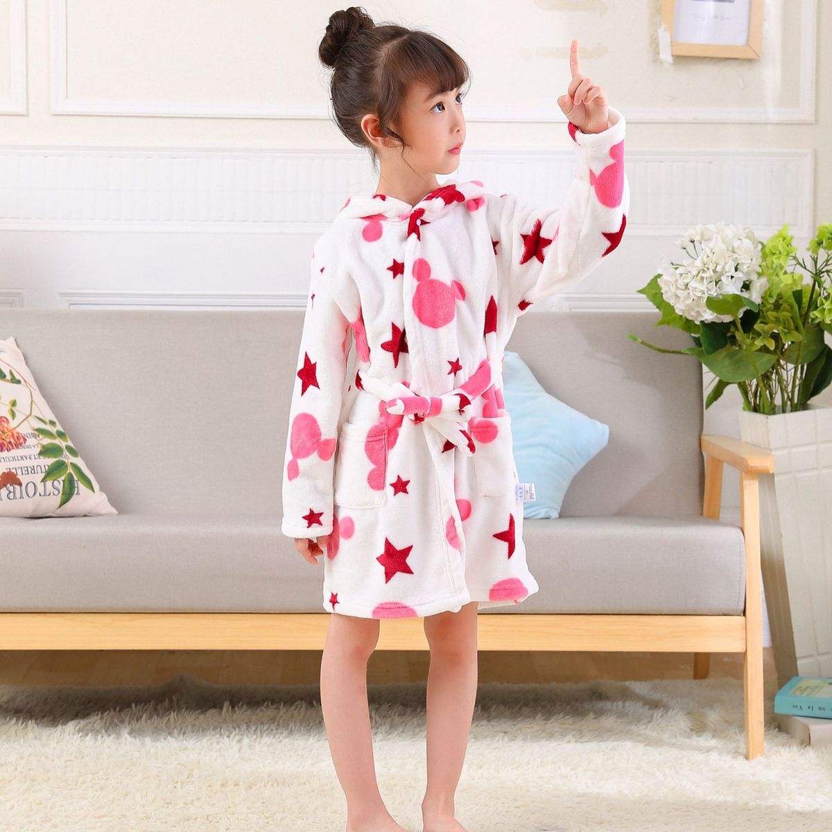 JUMP KIDS - Bata de Baño Capucha y Bolsillos Niña Polar Estrellas