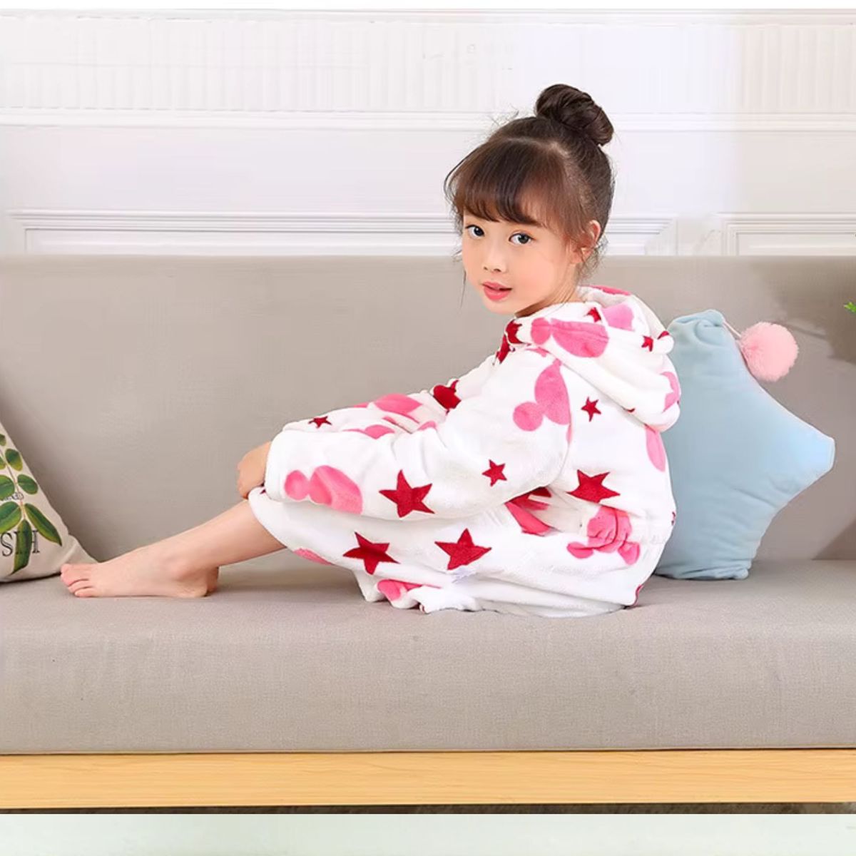 JUMP KIDS - Bata de Baño Capucha y Bolsillos Niña Polar Estrellas