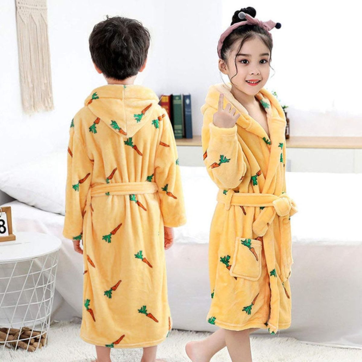 JUMP KIDS - Bata de Baño Capucha y Bolsillos Niño Polar Zanahoria