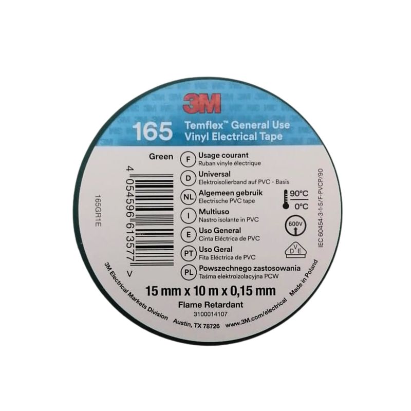 3M - Set 10 Huincha Aisladora 3M Verde 15mmx10mtx0.15mm