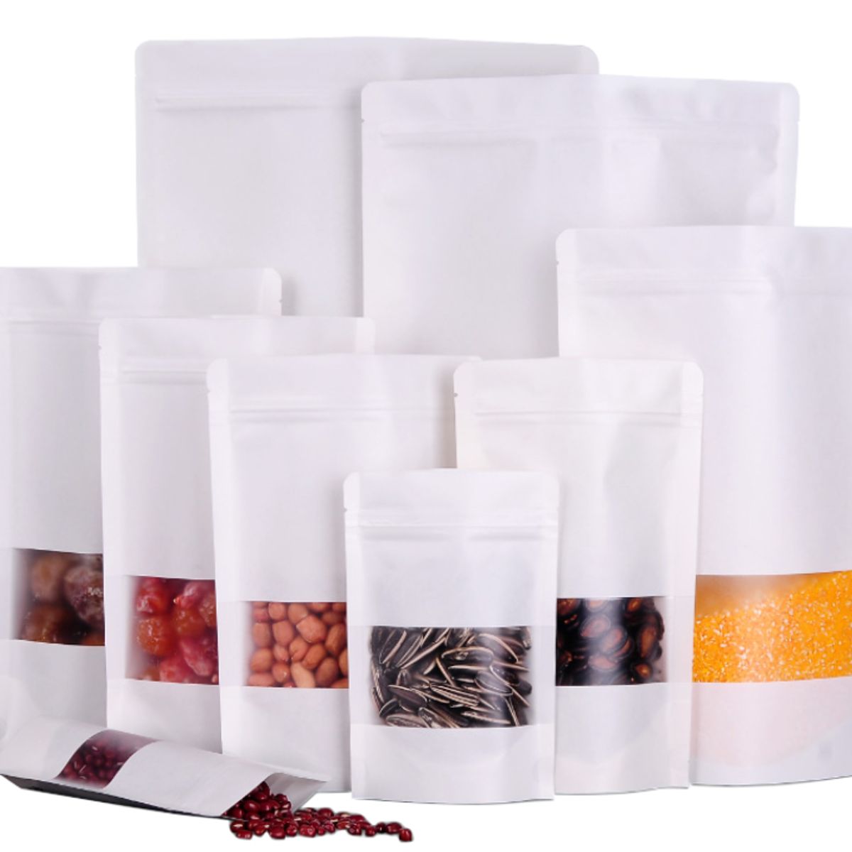 GENERICO - 50 Bolsas Papel Kraft Blancas 9x14+3 Cms, Resellables