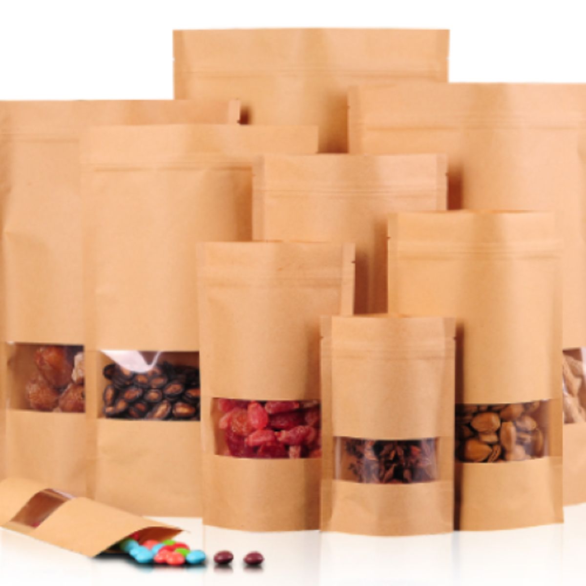 GENERICO - 50 Bolsas De Papel Kraft 18x30+5 Cms, Resellables