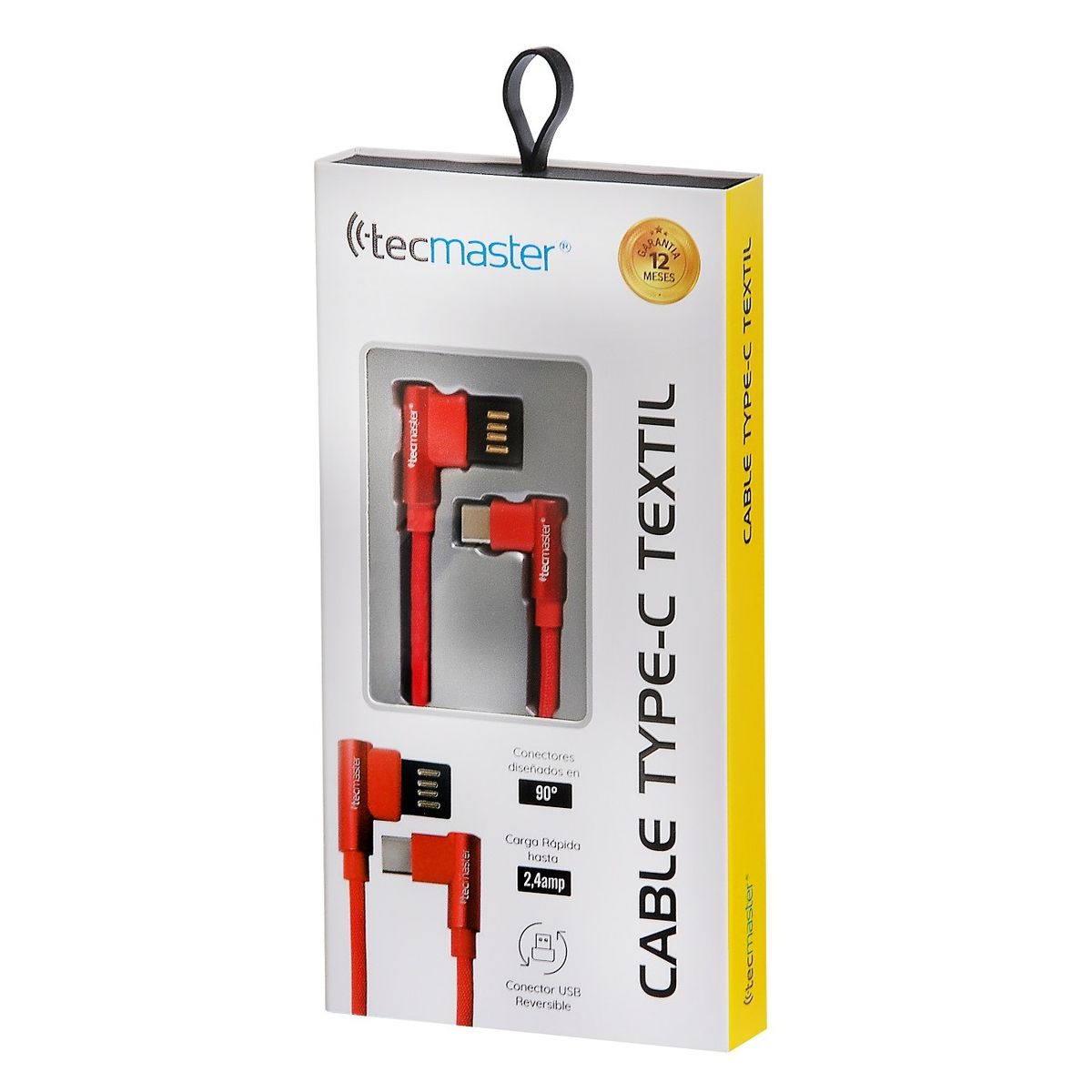 TECMASTER - Cable Usb Tipo C Textil 90° Tecmaster Rojo