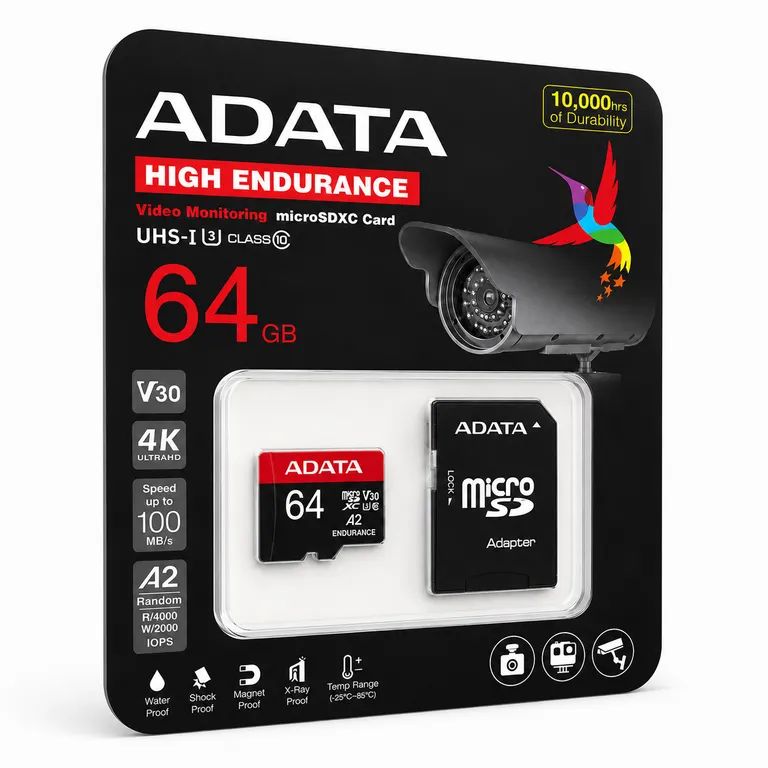 Memoria Micro SD 64GB Clase 10 para 4K High Endurance