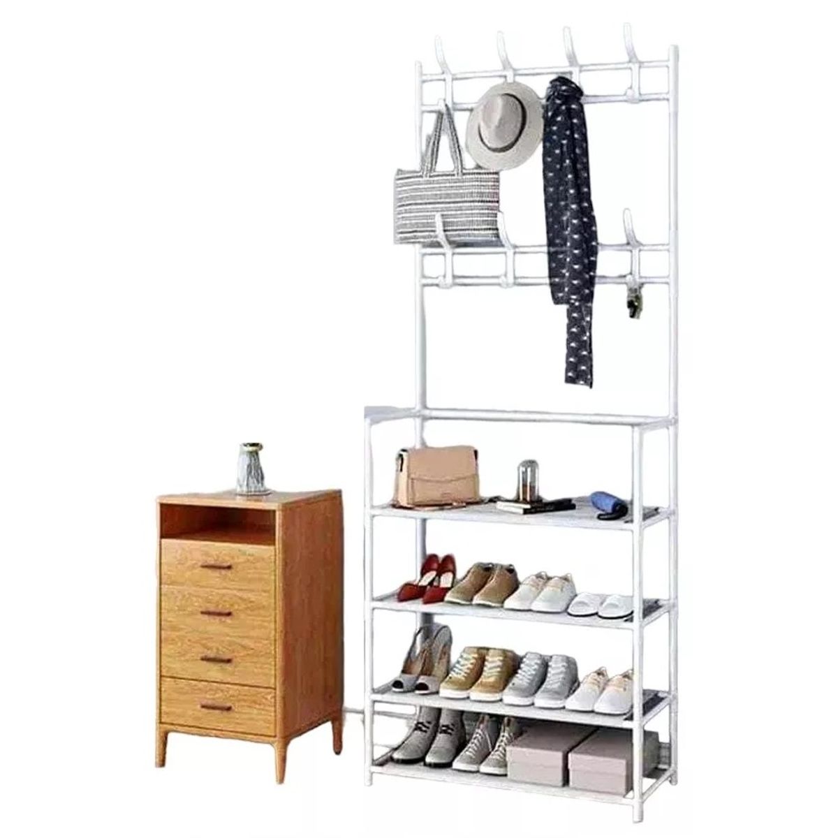 GENERICO - Organizador Rack Zapatero Colgador Perchero Ropa 4 Niveles Blanco.