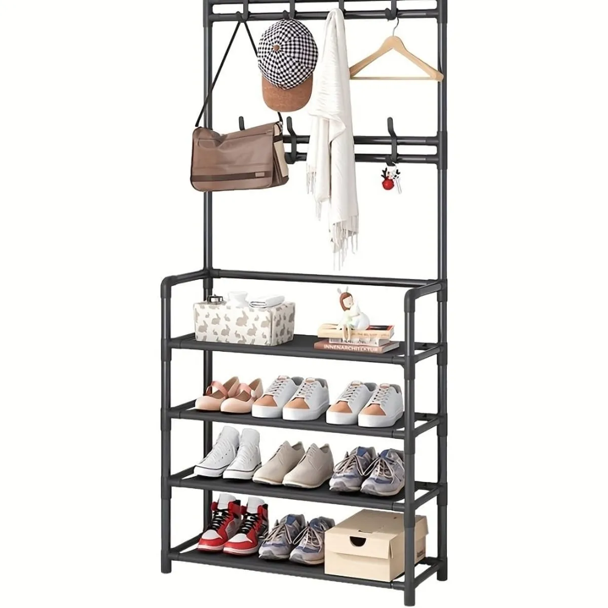GENERICO - Organizador Rack Zapatero Colgador Perchero Ropa 4 Niveles Negro.