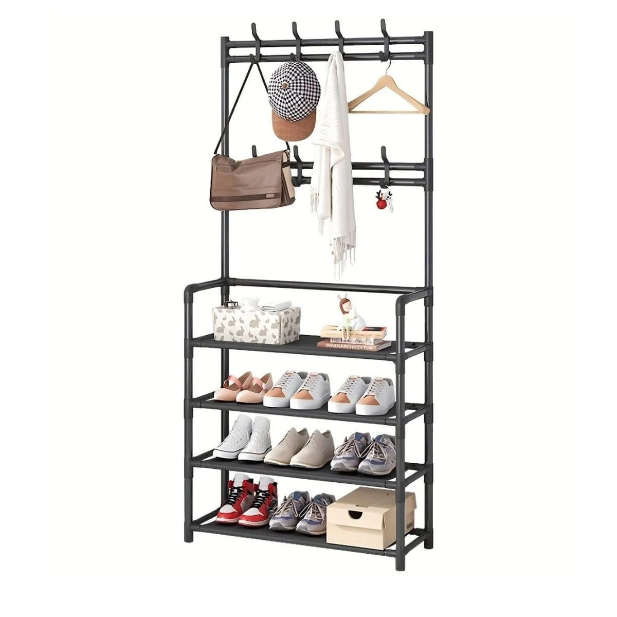 GENERICO - Organizador Rack Zapatero Colgador Perchero Ropa 4 Niveles Negro.