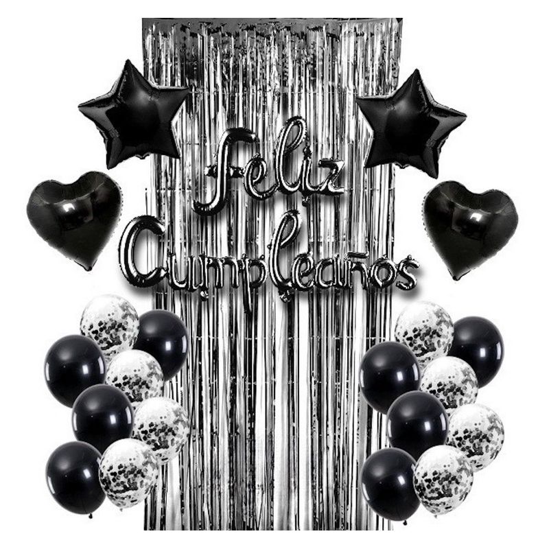 GENERICO - Set De Globos Y Cortinas Para Fiestas De Cumpleaños Negro