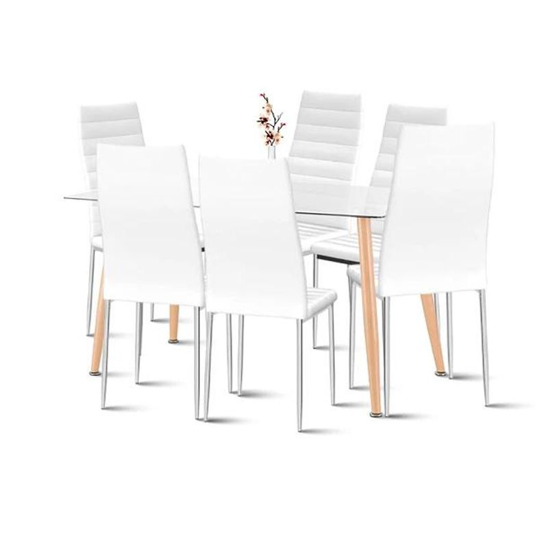 KLIK - Mesa de Vidrio Rectangular 120x80 + 6 Sillas Dining Liana - Blancas KLIK