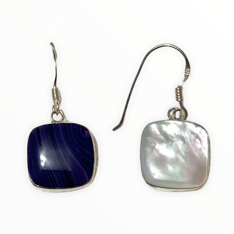 TAETHAI - Aros de plata 925 reversibles Charoita