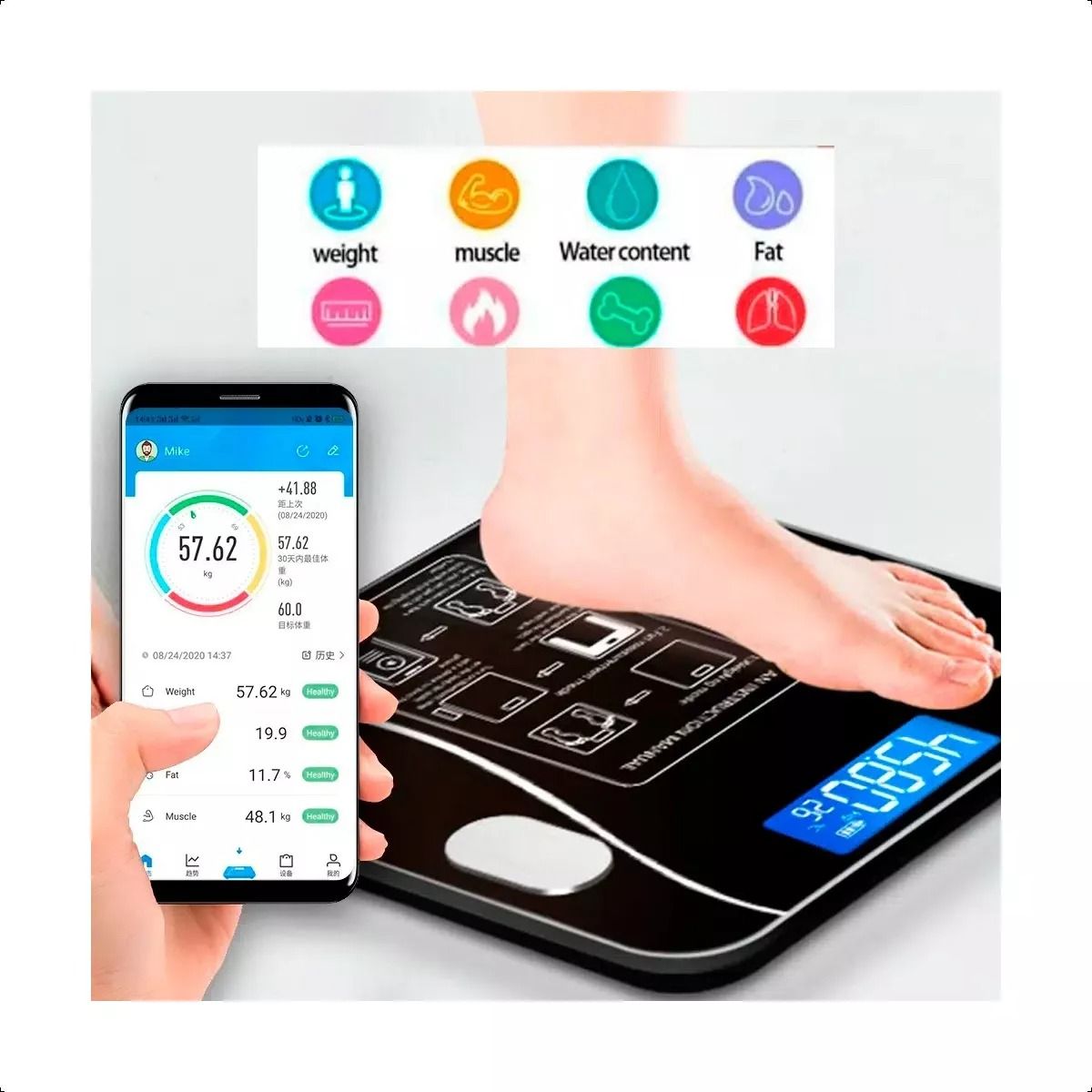 GENERICO - Balanza Pesa Digital Bluetooth Inteligente App Smart Baño