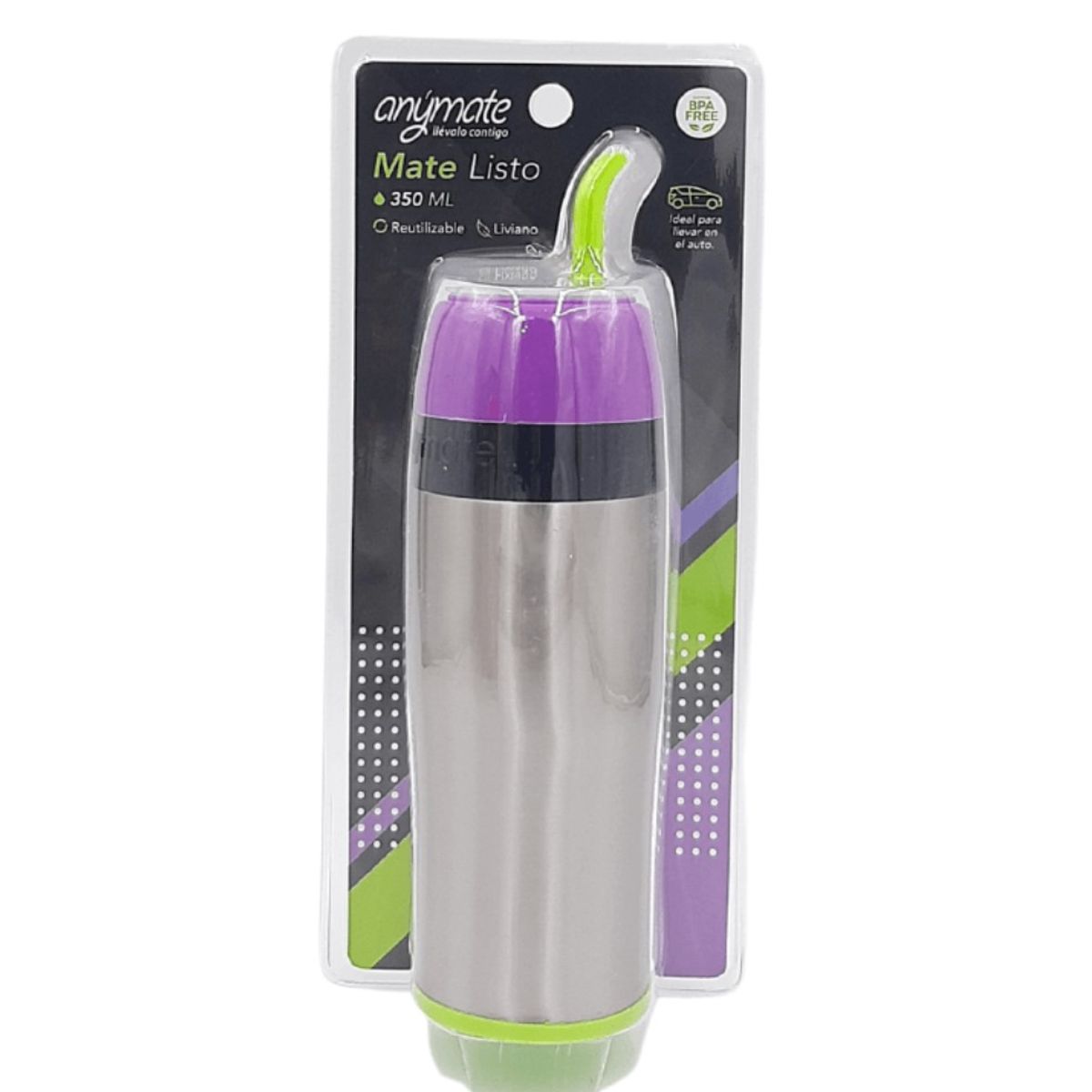 GENERICO - Mate Travel Infusión Anymate 350 ML Púrpura para Auto