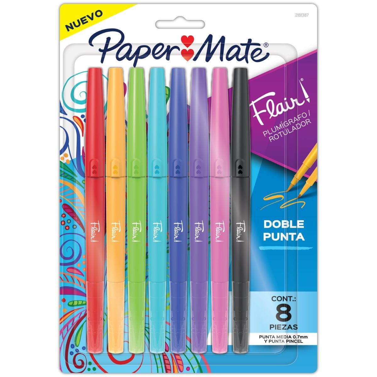 PAPER MATE - Set 8 Marcadores Flair Doble Punta Paper Mate Surtidos