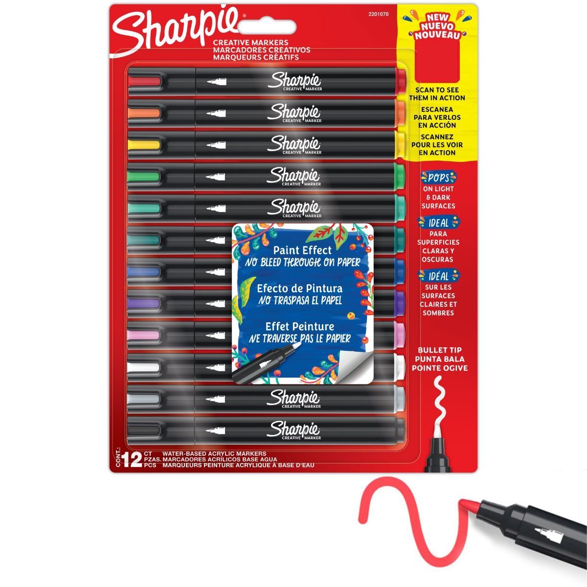 SHARPIE - Set 12 Marcadores Acrílicos Sharpie Punta Bala Colores