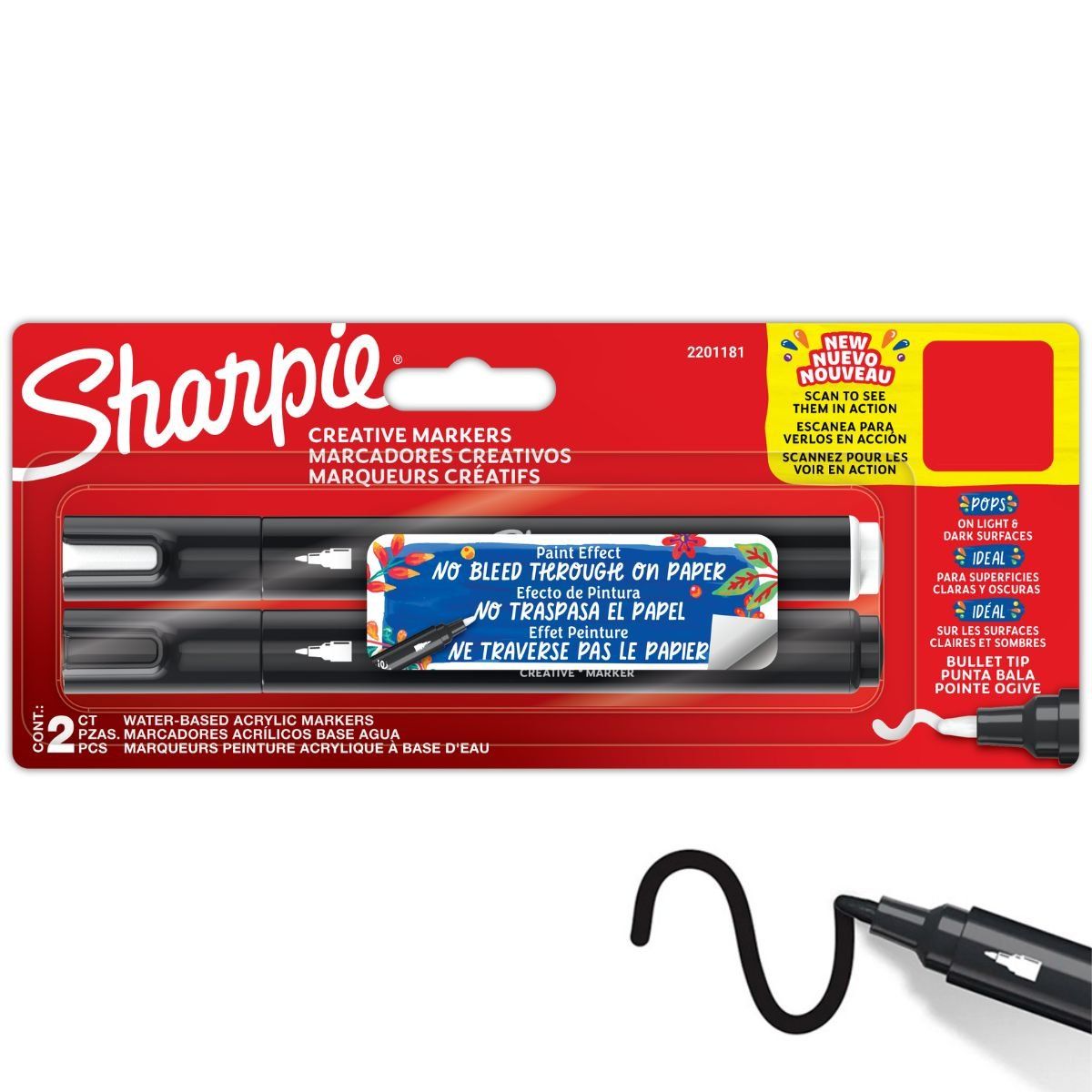 SHARPIE - Set 2 Marcadores Acrílicos Sharpie Punta Bala Blanco y Negro