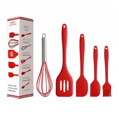 GENERICO - Set 5 Utensilios De Cocina Silicona Rojo Alta Calidad