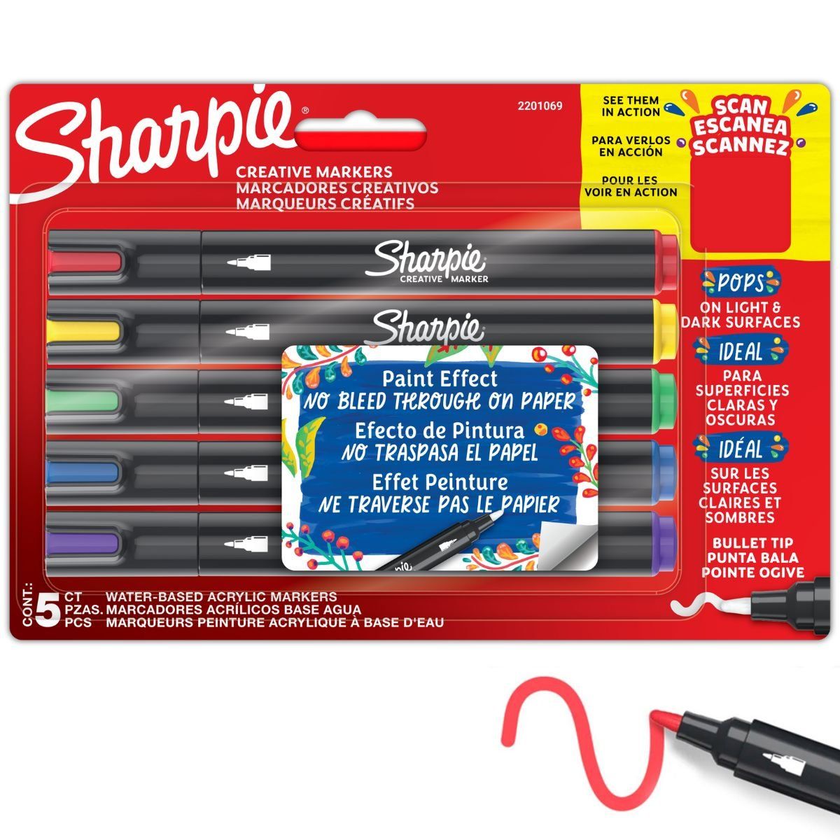 SHARPIE - Set 5 Marcadores Acrílicos Sharpie Punta Bala Colores