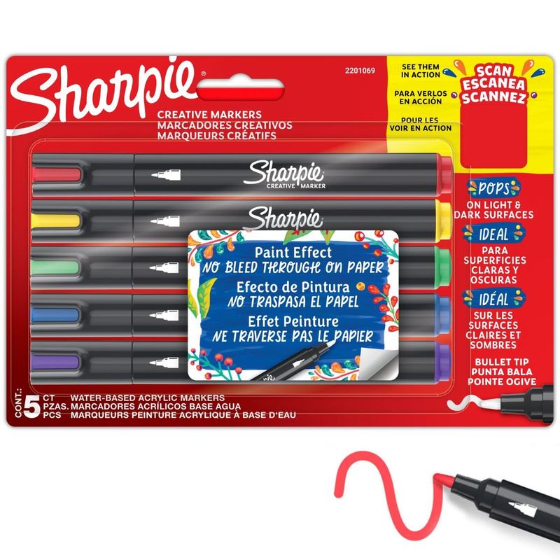 SHARPIE - Set 5 Marcadores Acrílicos Sharpie Punta Bala Colores