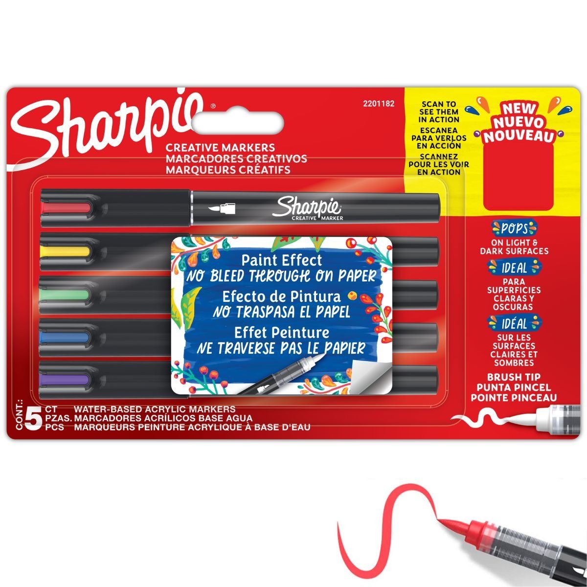 SHARPIE - Set 5 Marcadores Acrílicos Sharpie Punta Pincel Colores