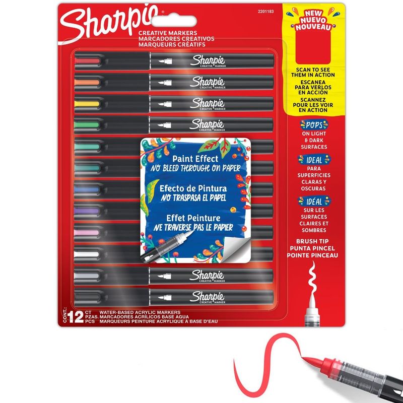SHARPIE - Set 12 Marcadores Acrílicos Sharpie Punta Pincel Colores