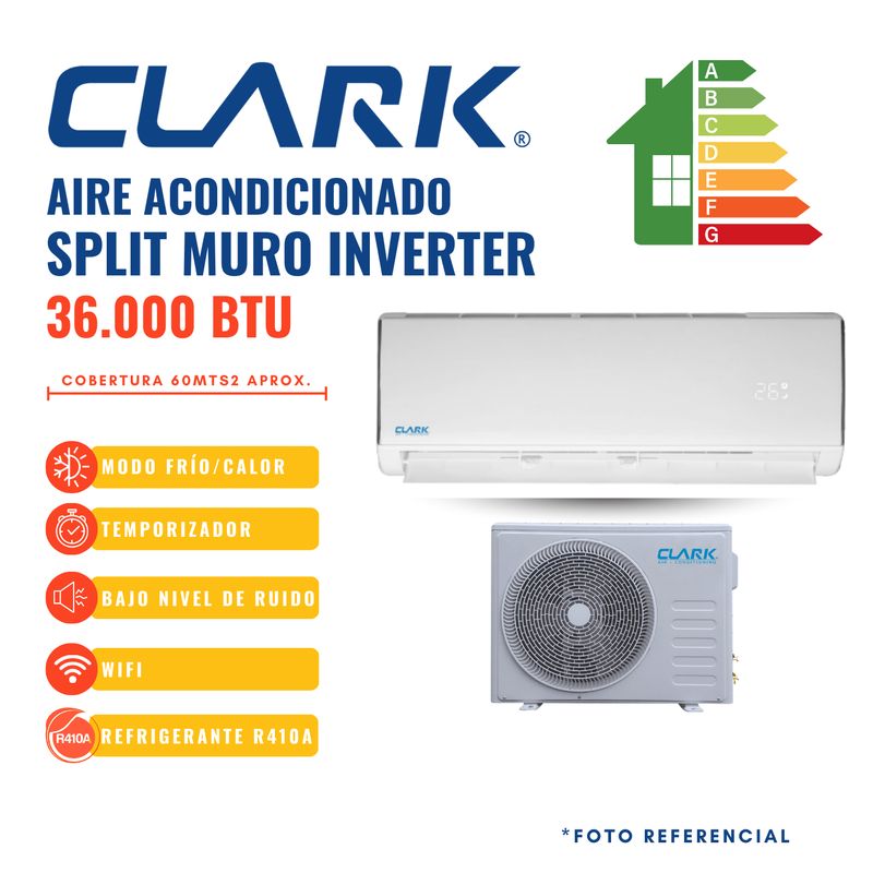 CLARK - AIRE ACONDICIONADO SPLIT MURO INVERTER 36000BTUhr CLARK
