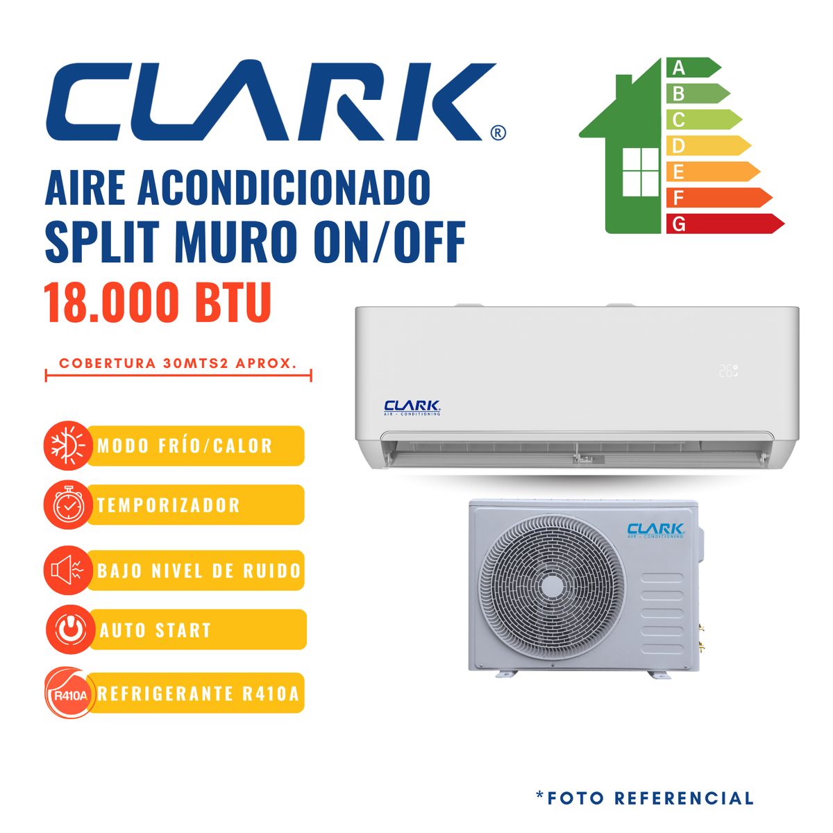 CLARK - AIRE ACONDICIONADO SPLIT MURO ONOFF 18000BTUhr