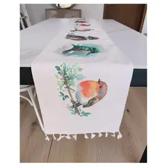GENERICO - Camino de Mesa Estampado Acuarela Pajarillos Lino