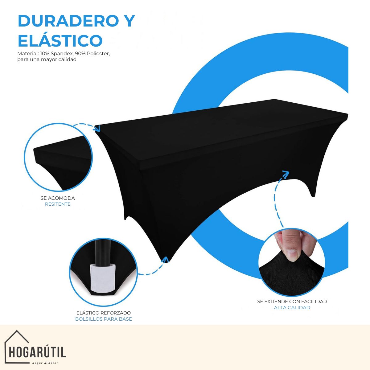 GENERICO - Funda Mantel Tela Spandex Mesa 180cm Evento Hogarútil Negro