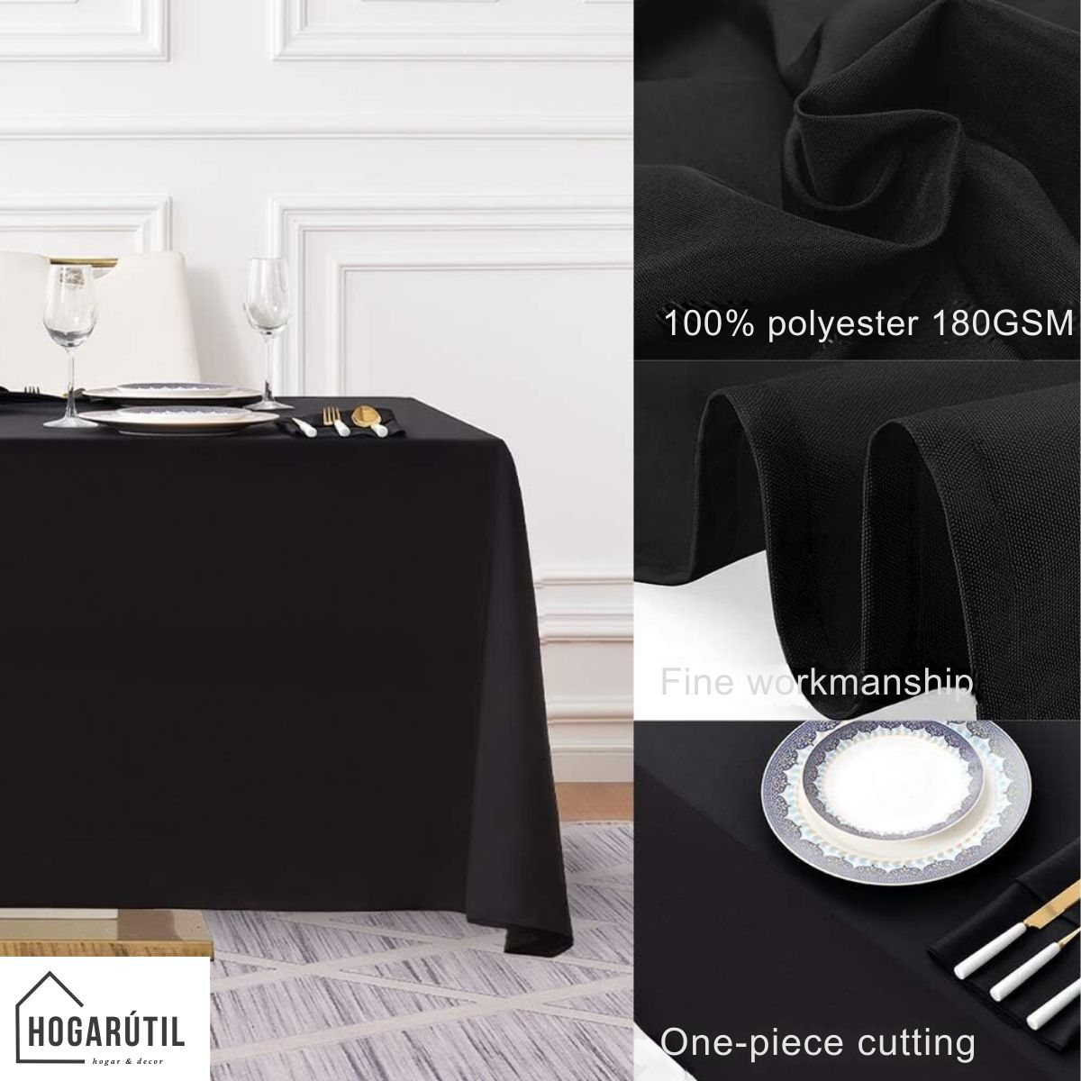 GENERICO - Mantel Rectangular Negro Grande Hogarutil Negro