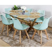 Comedor Medlock Vidrio 140x90 + 6 Sillas Tulip