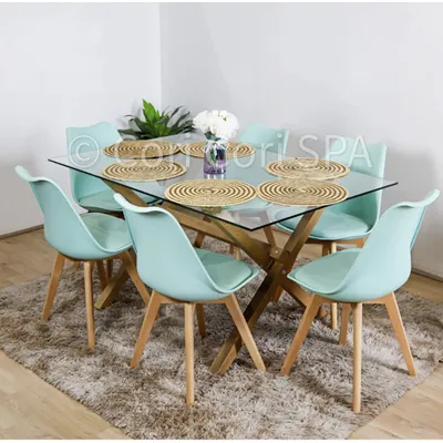 Imagen 2 del producto Comedor Medlock Vidrio 140x90 + 6 Sillas Tulip