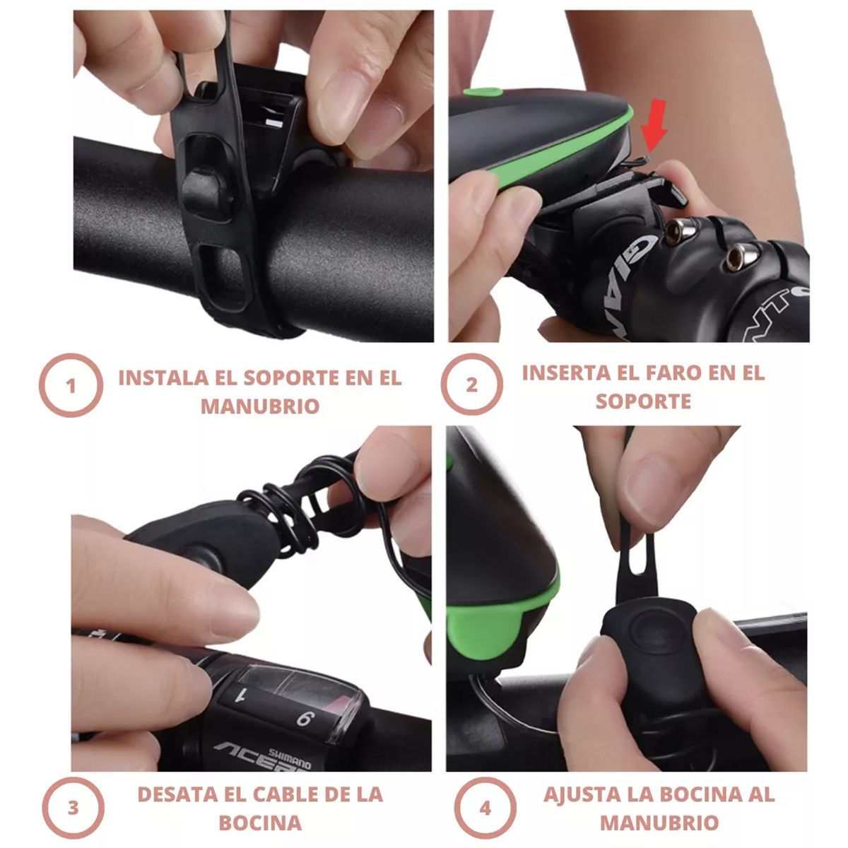 GENERICO - Foco y Bocina para bicicletas Carga Usb Celeste