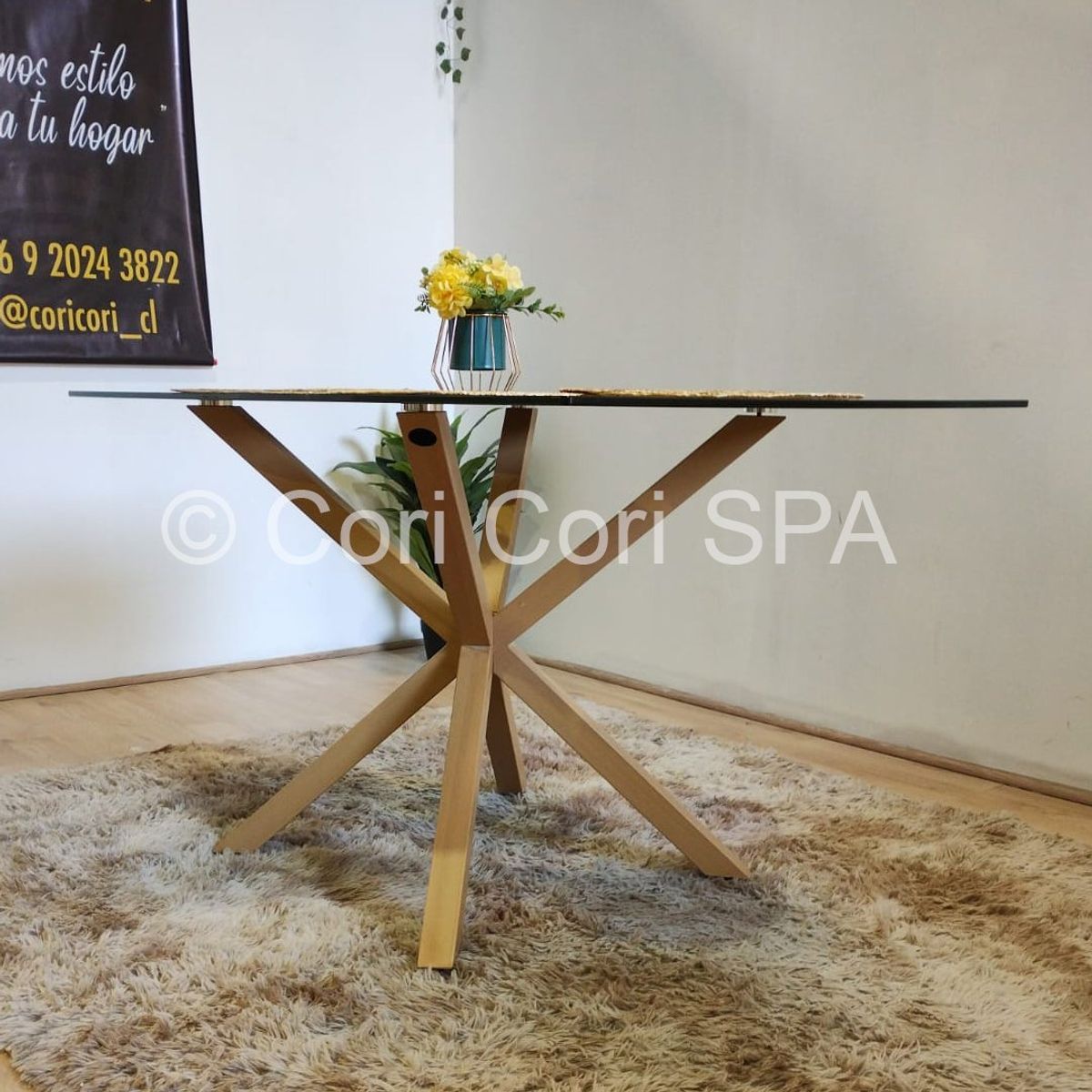 CORI CORI - Juego de Comedor Madrid Vidrio 140x80cm + 4 Silla Mariposa Velvet gris