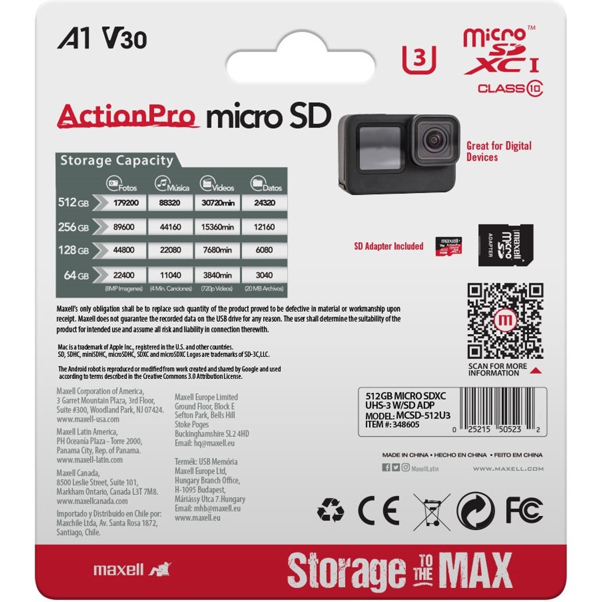 MAXELL - Tarjeta MicroSD Maxell 512GB UH-3 8K 100MBS