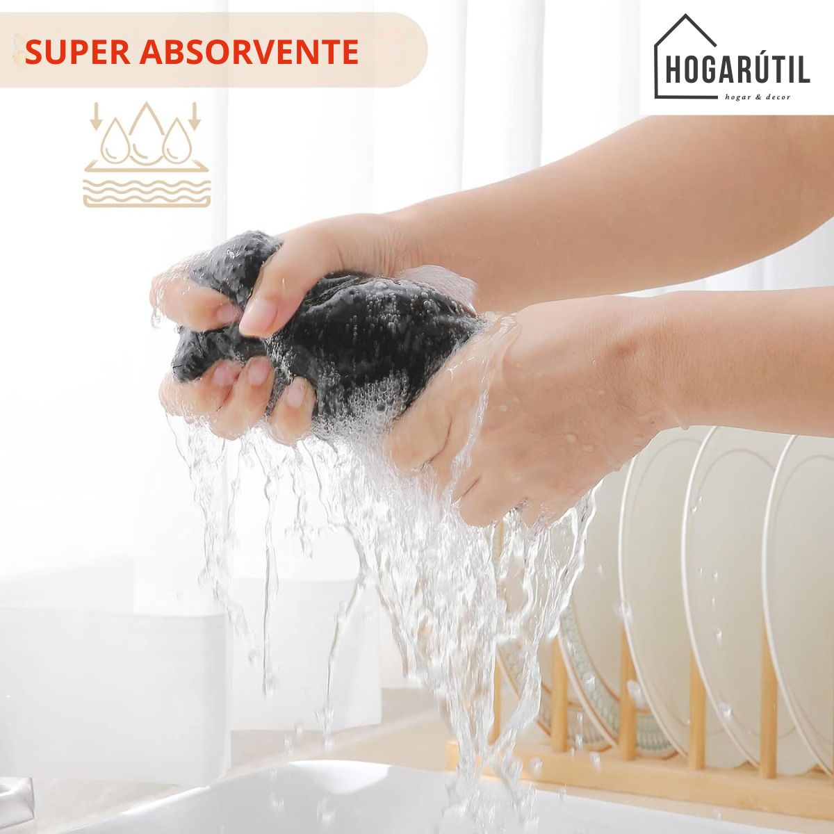 GENERICO - Pack 3 Paño Cocina Algodón Estilo Waffle Hogarutil Negro