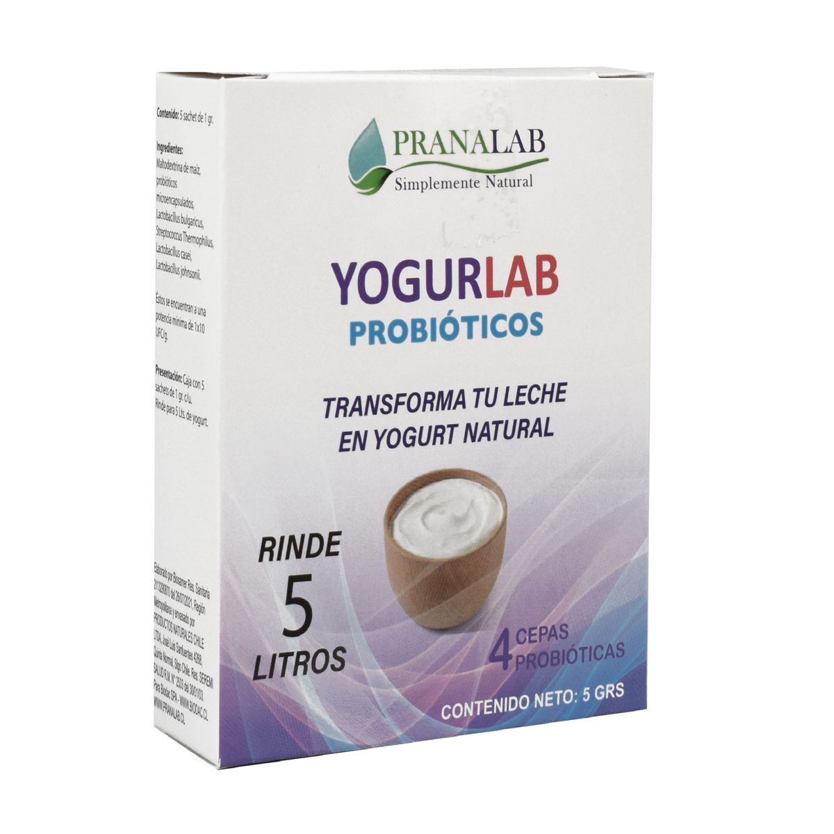 PRANALAB - YOGURLAB PROBIOTICO PARA HACER YOGURT NATURAL 5 SACHET SIN SABOR
